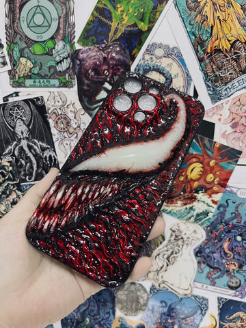 Red Venom HalfFace Handmade Fluorescent iPhone Case