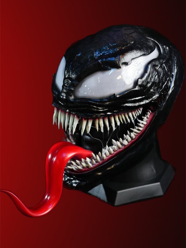 Venom3 Mask with tongue (Adults) with Full Head Face shell & 3D Rubber Web, Wearable Movie Prop Replica