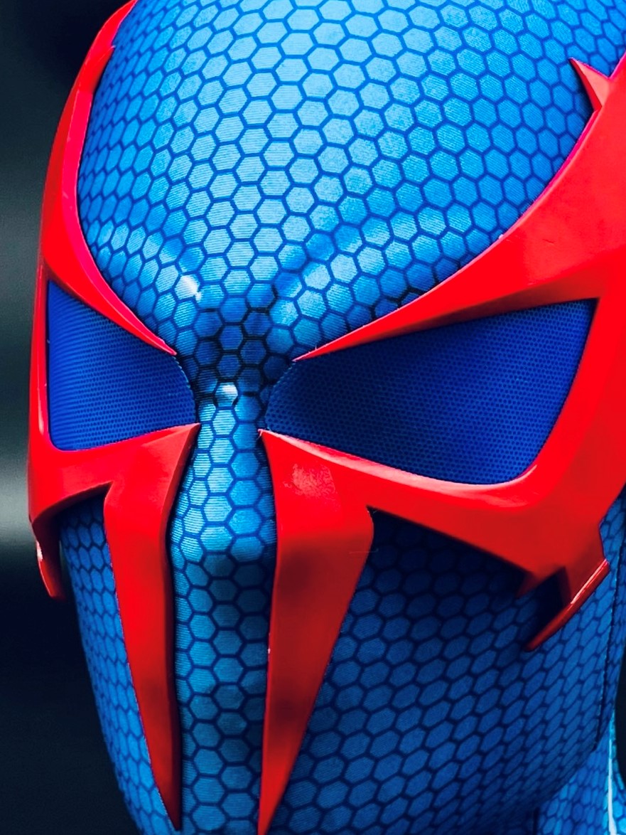 2099 Spidey Mask (Adults) with Face shell & 3D Rubber Web, Wearable Movie Prop Replica